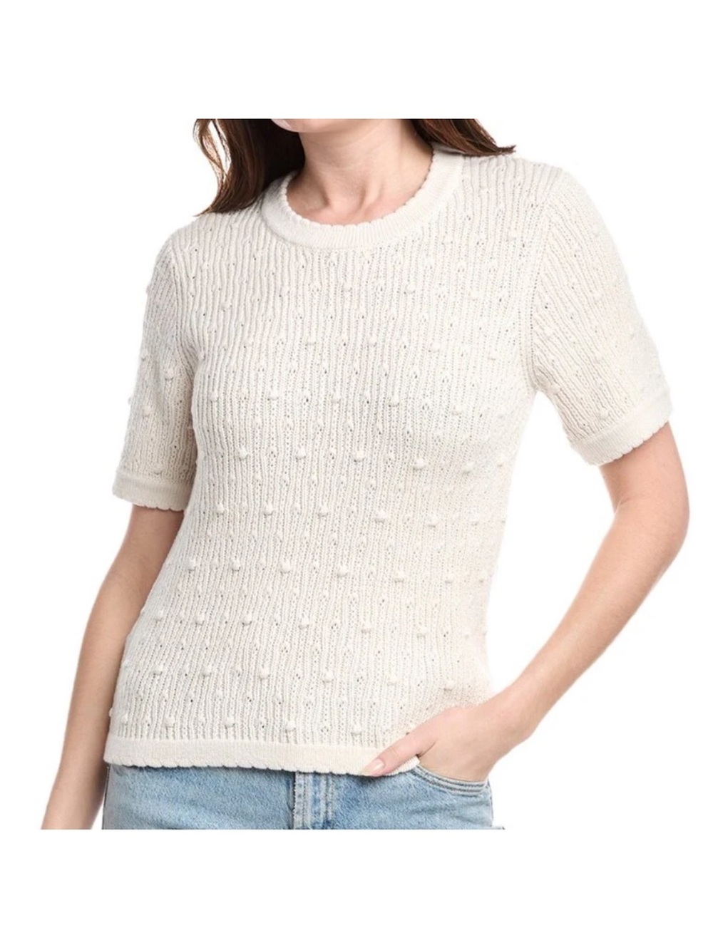 Splendid Ivory Eliza Short Sleeve Sweater Top Size S NWT!